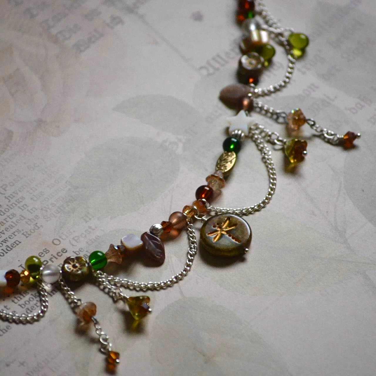 green and brown dragonfly necklace