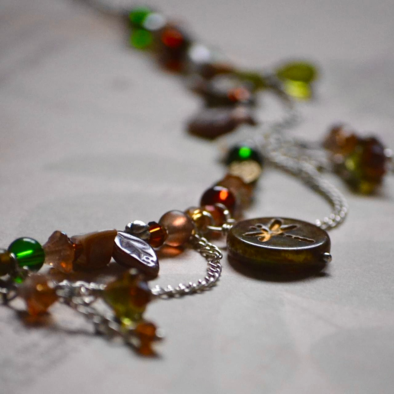 green and brown dragonfly necklace