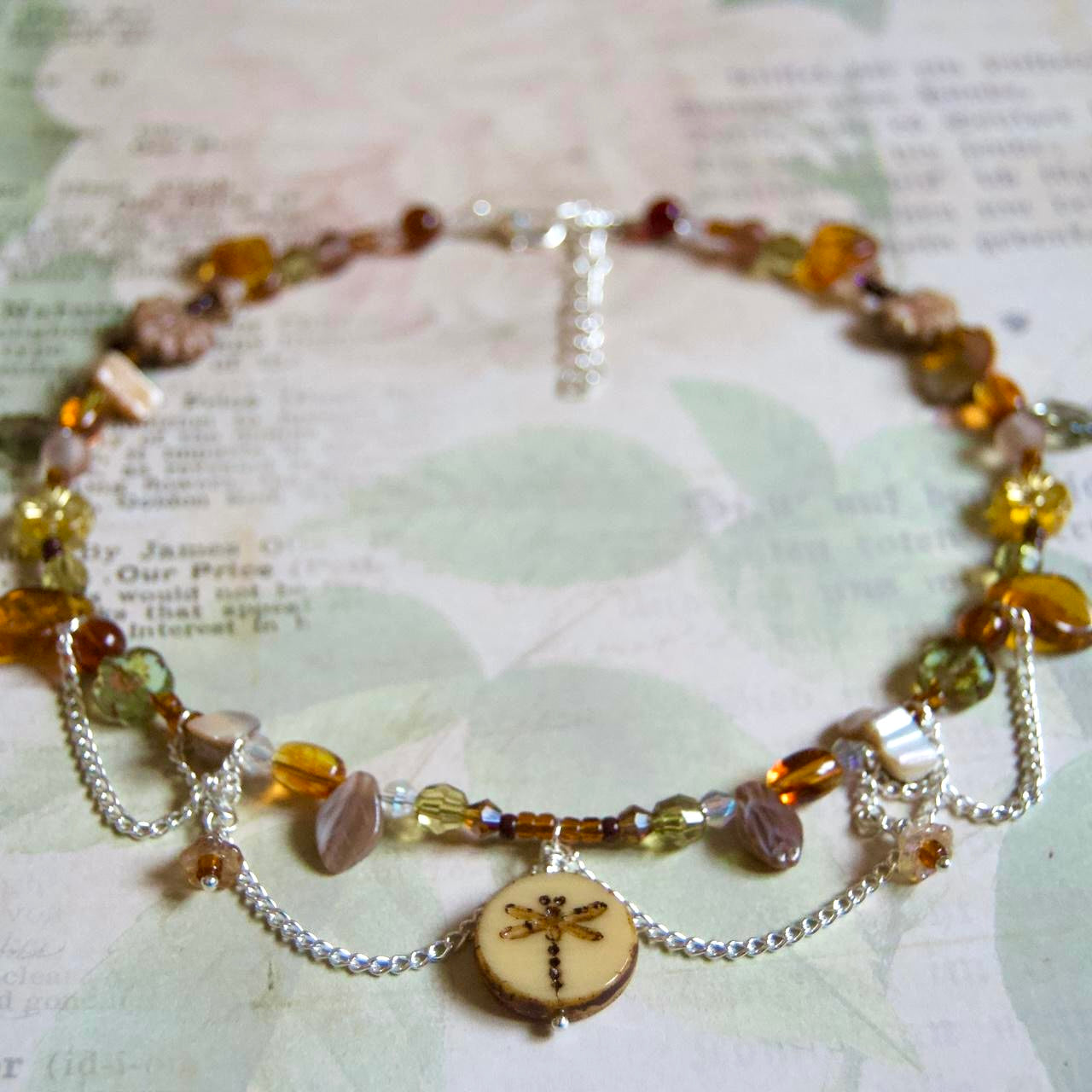 autumn forest dragonfly necklace