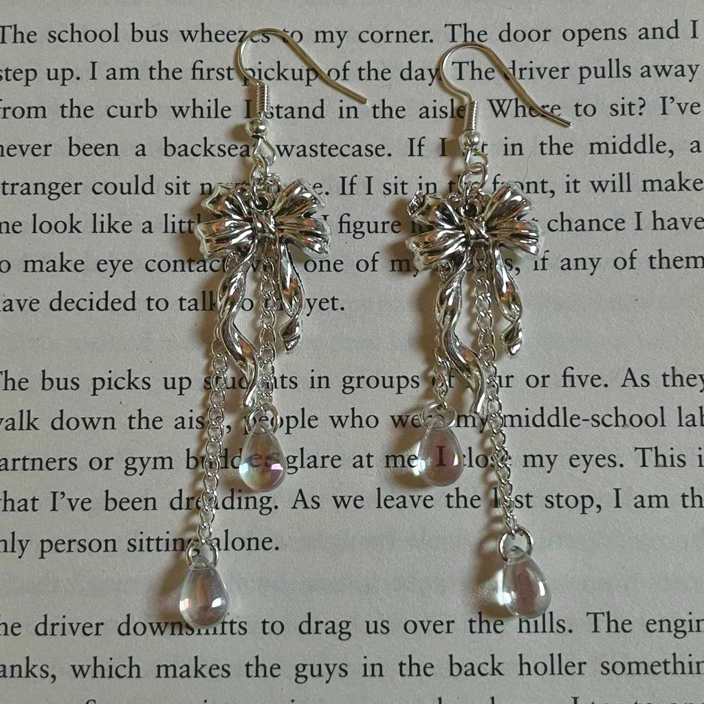 bow iridescent teardrop earrings