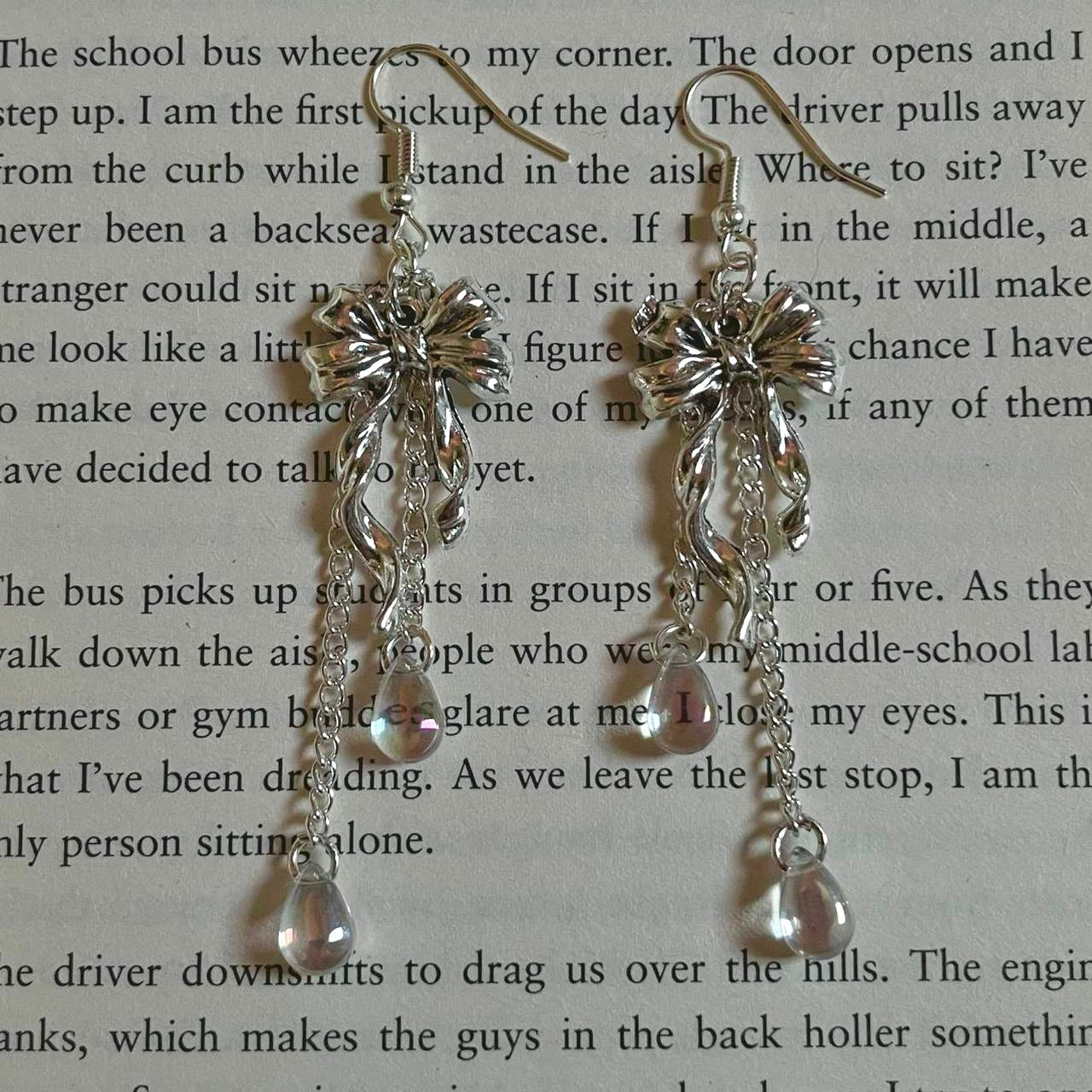 bow iridescent teardrop earrings