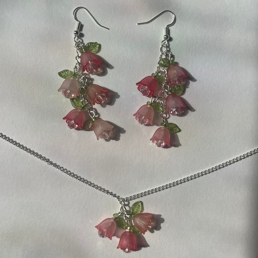 floral pink jewellery set