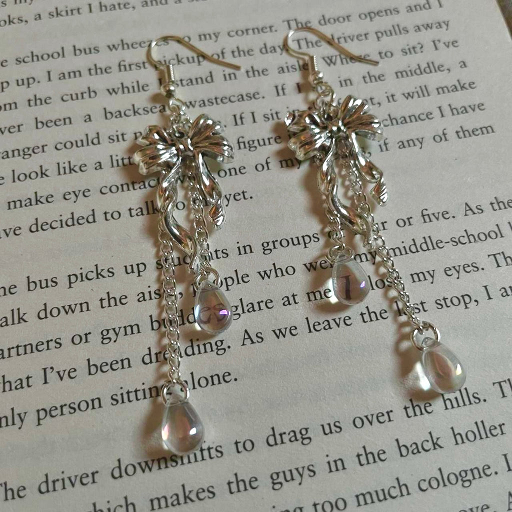 bow iridescent teardrop earrings