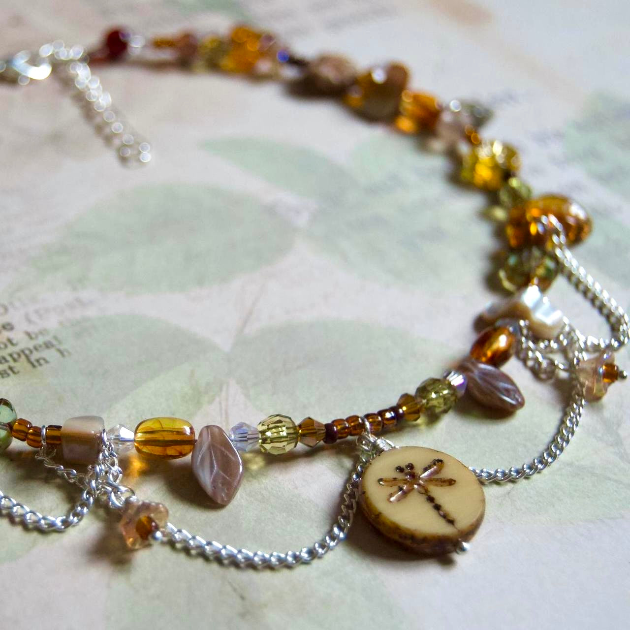 autumn forest dragonfly necklace