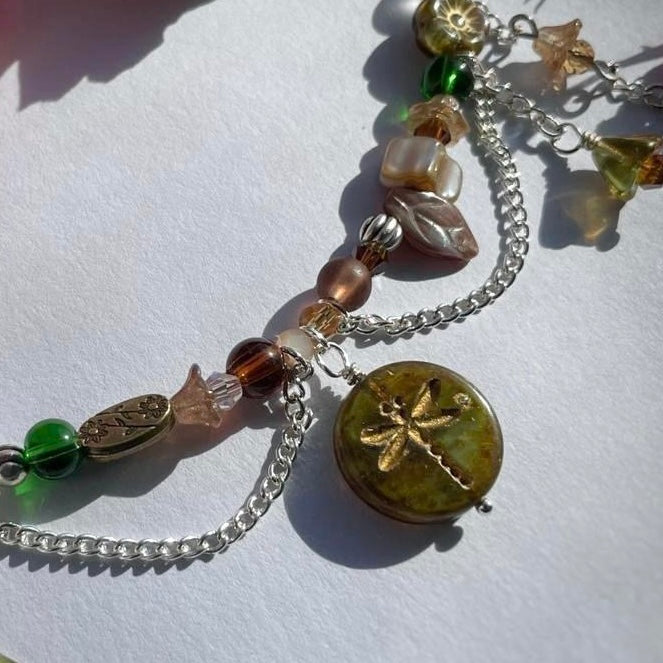 green and brown dragonfly necklace