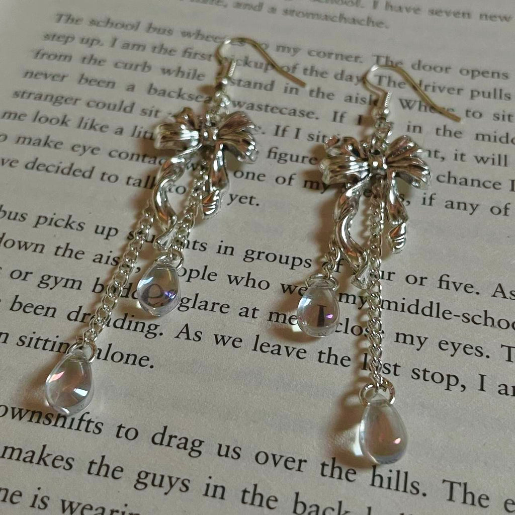 bow iridescent teardrop earrings