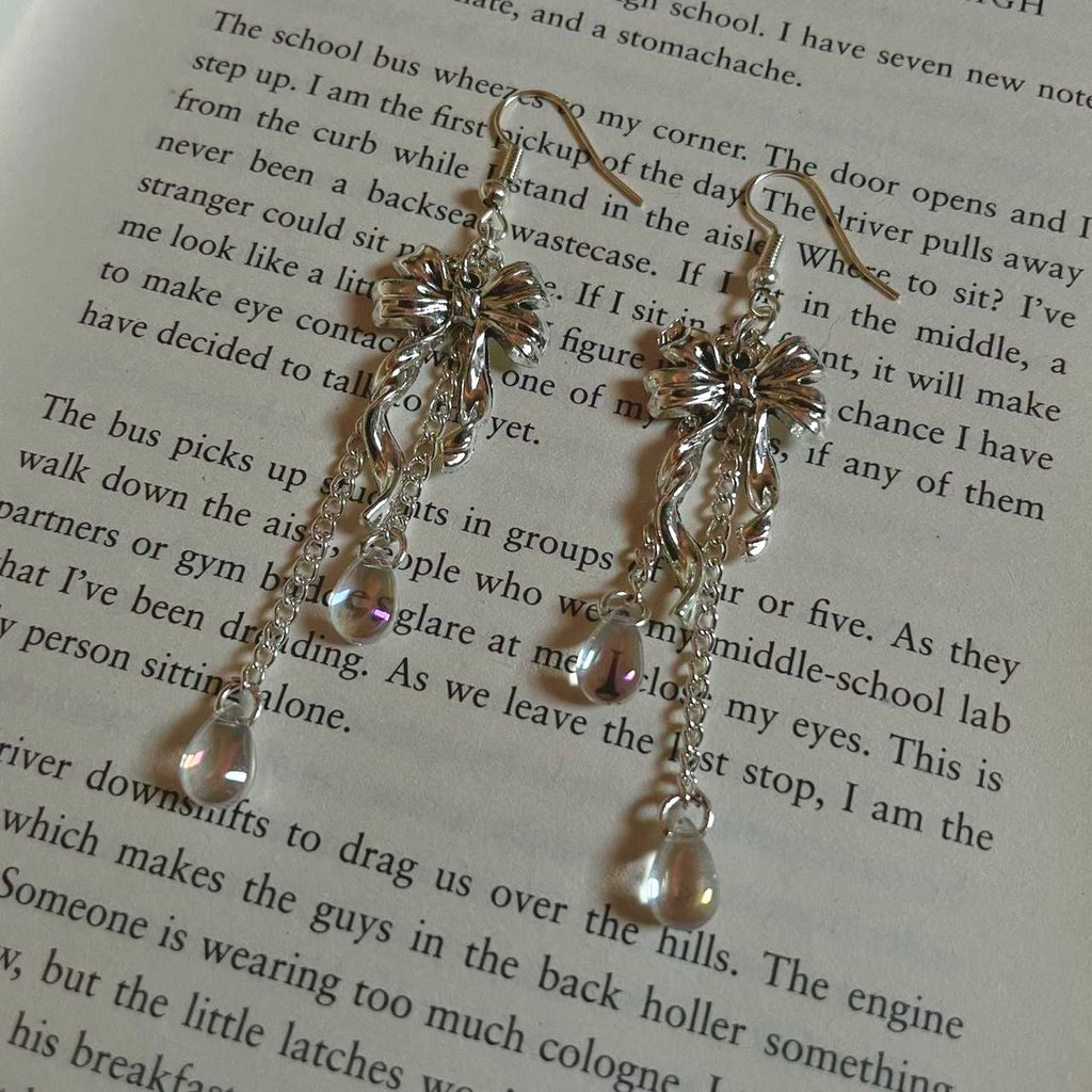 bow iridescent teardrop earrings