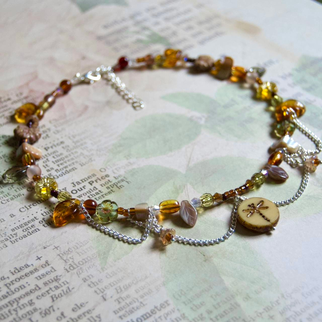 autumn forest dragonfly necklace