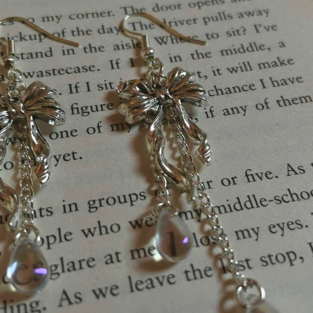 bow iridescent teardrop earrings
