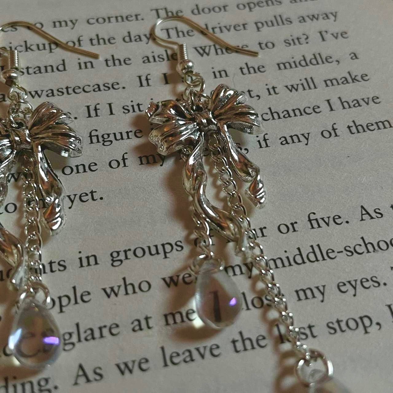 bow iridescent teardrop earrings